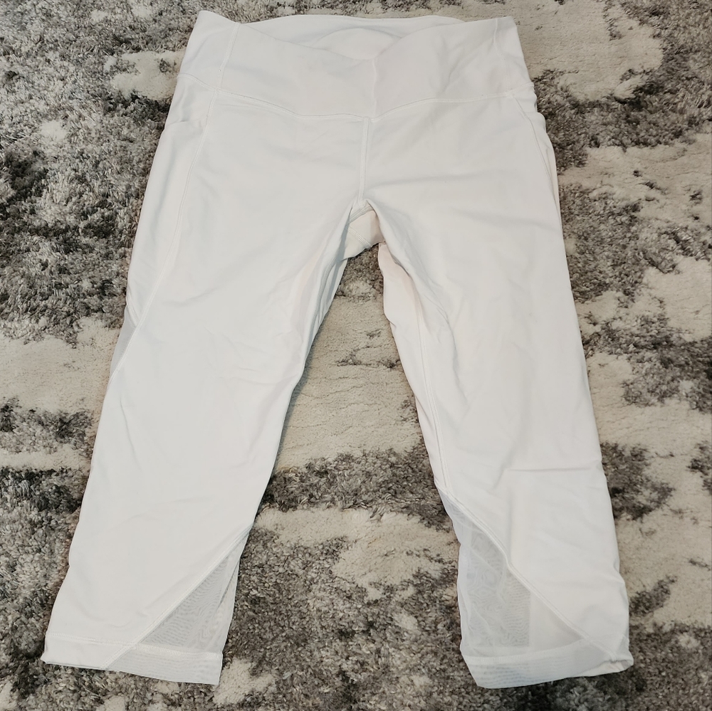 Lululemon Cropped Mesh Leggings - Sweat Your Heart Out Crop White Size 12 (21")